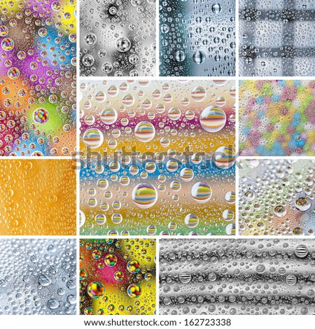 water drops colorful refraktion collage set pattern candy sweets lentils backgrounds in a set collage
