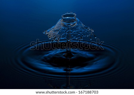 liquid art Water drop collision splash a Liquid Sculpture like a umbrella spinner in blue colors