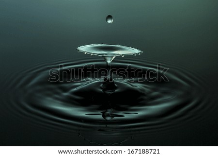 liquid art Water drop collision splash a Liquid Sculpture like a umbrella with single drop in green colors