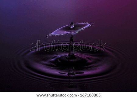 liquid art Water drop collision splash a Liquid Sculpture like a umbrella with single drop in purple blue colors