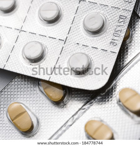 Tablets heap in a Blister packaging antibiotic flu pharmacy medicine medical