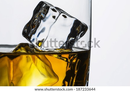 ice cubes rocks in a whiskey glass close-up rocks on white background bourbon rum