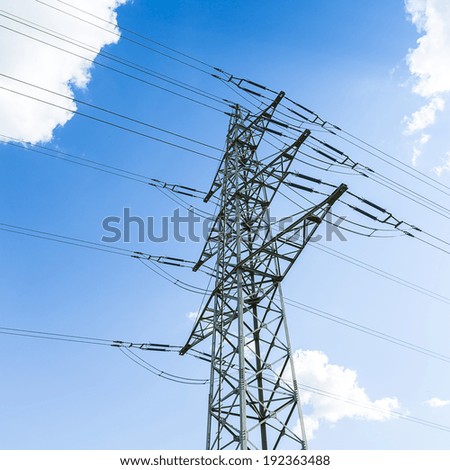 electricity pylon on blue sky with clouds power energy electricity production