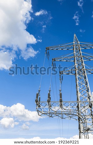 electricity Pylon on blue cloudy sky power cable industry electricity production