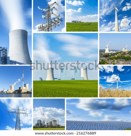 coal power plant energy alternative energy sources windpower nuclear power collage set