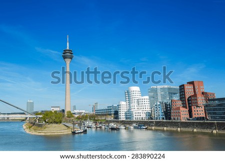 Dusseldorf cityscape with view on media harbor, germany