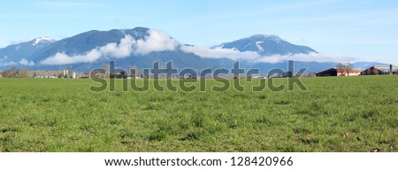 A wide angle view of grass land in a valley/Valley Grassland/Grassland in a valley