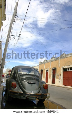 Beetle parked on Mexican town street