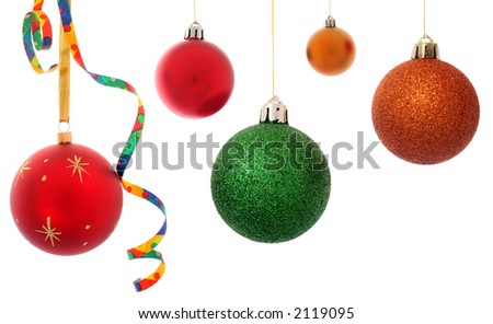 Varied Christmas baubles isolated over white background