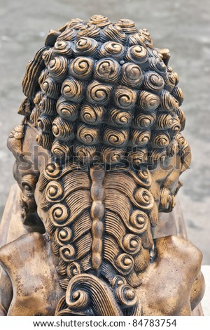 Back Chinese Lion, stone carving sculpture - the symbol of Power