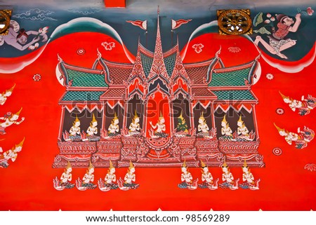 Mural Buddhist art in Thai temple, Thailand