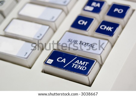 Close up of cash register keys,  focused on cash out keypad