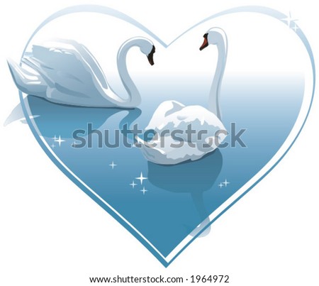 stock vector Romantic swans couple in a heart shape
