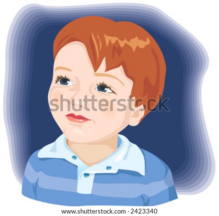 stock vector : Kid, child, adorable little boy with brown hair and blue eyes