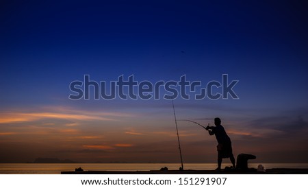 Fishing Man on the Sunset