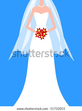  of bride wearing white wedding dress and veil carrying red flowers 