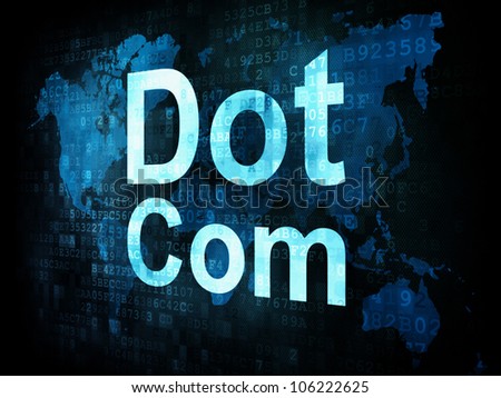 Information technology concept: pixelated words Dot Com on digital screen, 3d render
