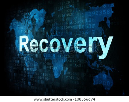 Information technology IT concept: pixelated words Recovery on digital screen, 3d render