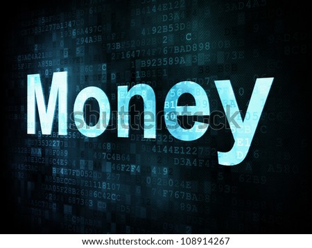 Money concept: pixelated words Money on digital screen, 3d render