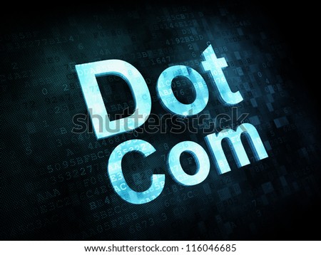 Information technology IT concept: pixelated words Dot Com on digital screen, 3d render