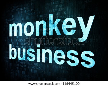 Life style concept: pixelated words monkey business on digital screen, 3d render