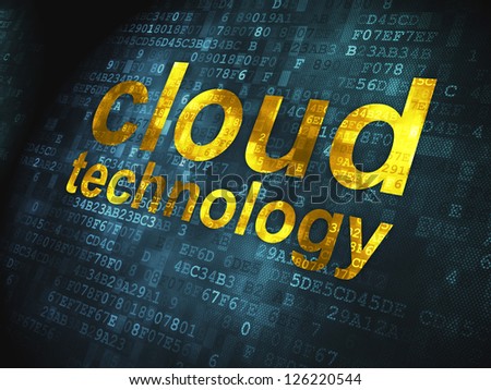 Cloud computing technology, networking concept: pixelated words Cloud Technology on digital background, 3d render
