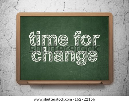 Time concept: text Time for Change on Green chalkboard on grunge wall background, 3d render
