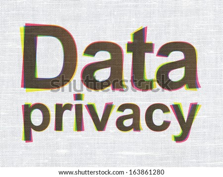 Safety concept: CMYK Data Privacy on linen fabric texture background, 3d render
