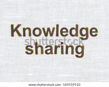 Education concept: CMYK Knowledge Sharing on linen fabric texture background, 3d render