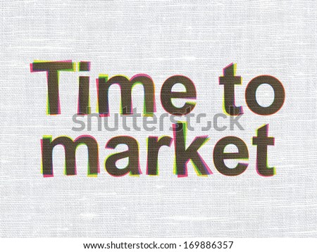 Time concept: CMYK Time to Market on linen fabric texture background, 3d render