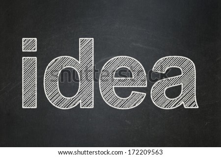 Advertising concept: text Idea on Black chalkboard background, 3d render