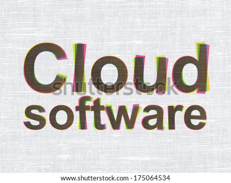 Cloud technology concept: CMYK Cloud Software on linen fabric texture background, 3d render