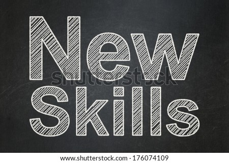 Education concept: text New Skills on Black chalkboard background, 3d render
