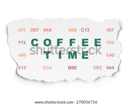 Time concept: Painted green text Coffee Time on Torn Paper background with  Hexadecimal Code, 3d render