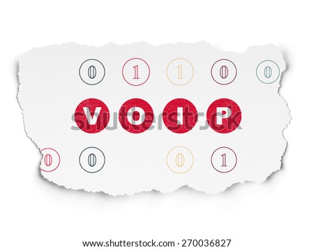 Web design concept: Painted red text VOIP on Torn Paper background with Scheme Of Binary Code, 3d render