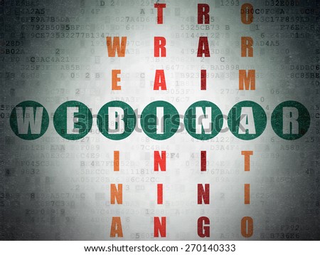 Education concept: Painted green word Webinar in solving Crossword Puzzle on Digital Paper background, 3d render