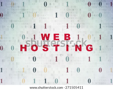 Web development concept: Painted red text Web Hosting on Digital Paper background with Binary Code, 3d render