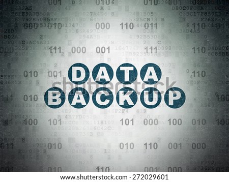 Information concept: Painted blue text Data Backup on Digital Paper background with Binary Code, 3d render