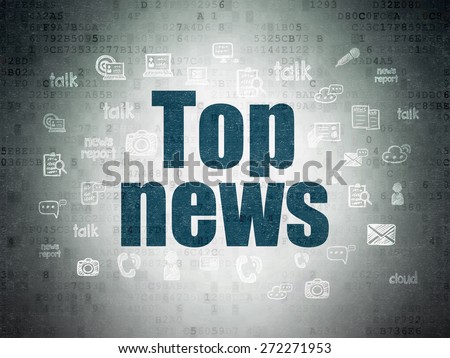 News concept: Painted blue text Top News on Digital Paper background with  Hand Drawn News Icons, 3d render
