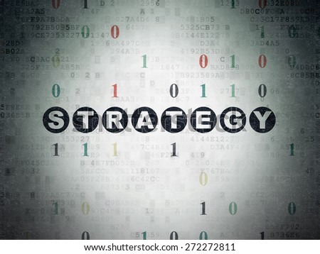 Finance concept: Painted black text Strategy on Digital Paper background with Binary Code, 3d render