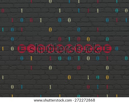 Finance concept: Painted red text E-commerce on Black Brick wall background with Binary Code, 3d render