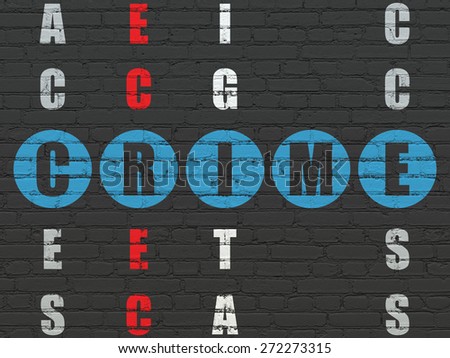 Safety concept: Painted blue word Crime in solving Crossword Puzzle, 3d render