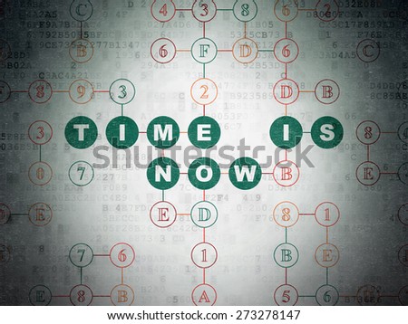 Time concept: Painted green text Time is Now on Digital Paper background with Hexadecimal Code, 3d render