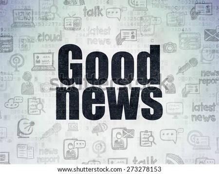 News concept: Painted black text Good News on Digital Paper background with   Hand Drawn News Icons, 3d render