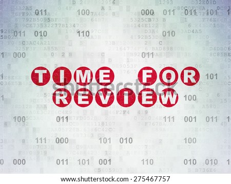 Time concept: Painted red text Time for Review on Digital Paper background with Binary Code, 3d render