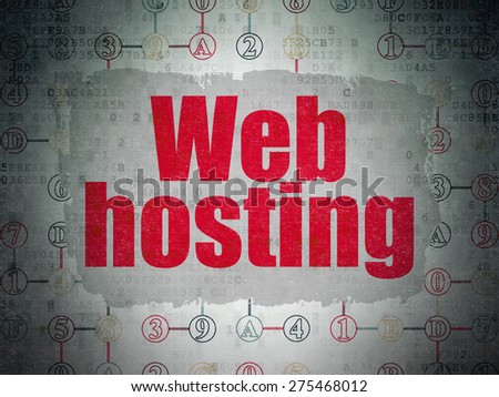 Web design concept: Painted red text Web Hosting on Digital Paper background with  Scheme Of Hexadecimal Code, 3d render