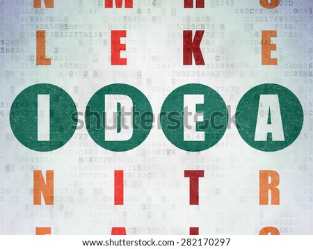 Advertising concept: Painted green word Idea in solving Crossword Puzzle on Digital Paper background, 3d render