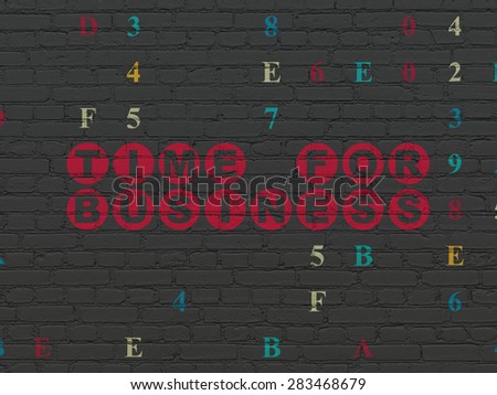 Time concept: Painted red text Time for Business on Black Brick wall background with Hexadecimal Code, 3d render