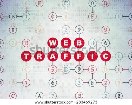 Web development concept: Painted red text Web Traffic on Digital Paper background with Hexadecimal Code, 3d render