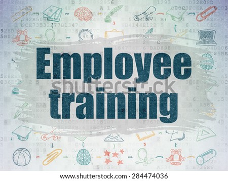 Education concept: Painted blue text Employee Training on Digital Paper background with  Scheme Of Hand Drawn Education Icons, 3d render